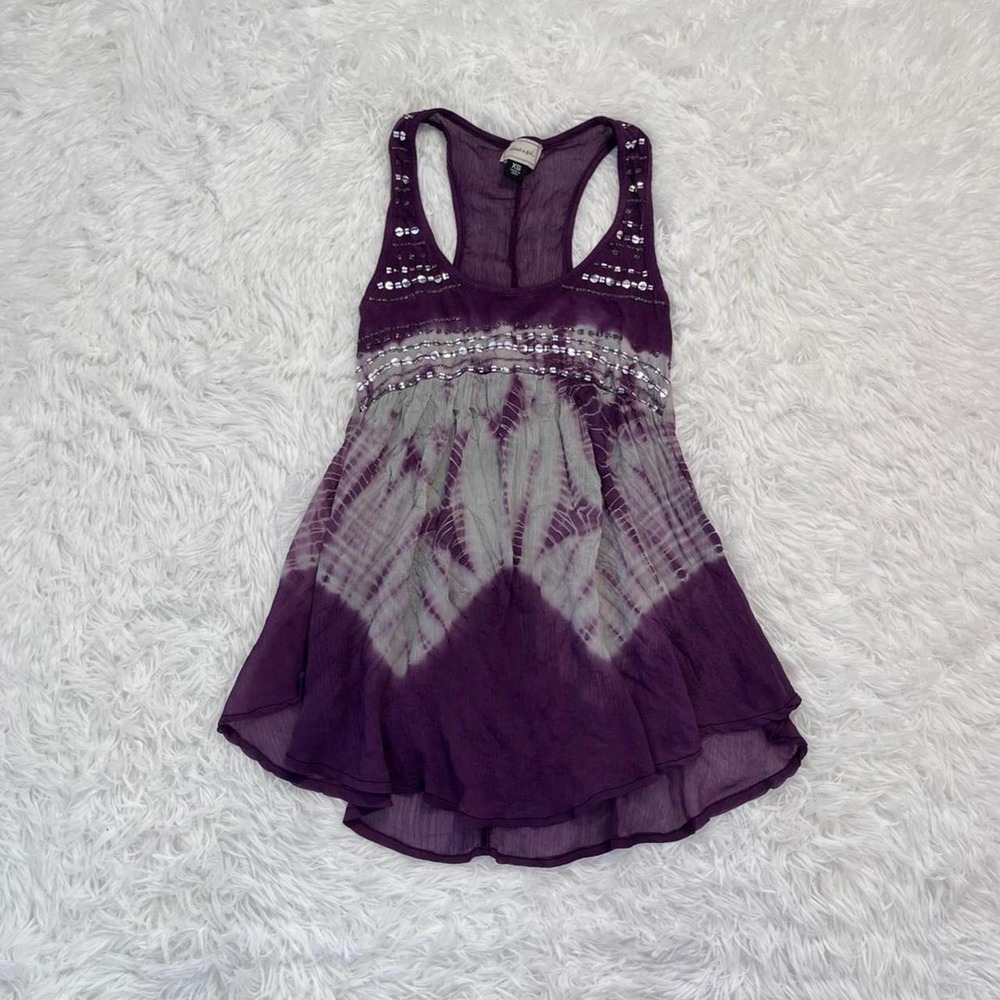 y2k purple & white semi sheer sequin baby doll tank xs